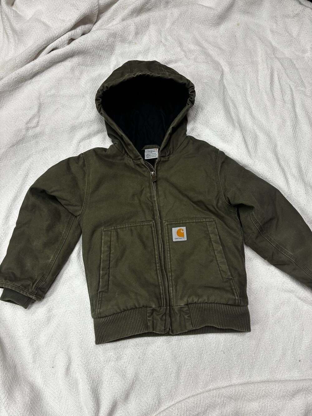 Carhartt Quilted Flannel Lined Hooded Jacket Olive Green Size XS (6)